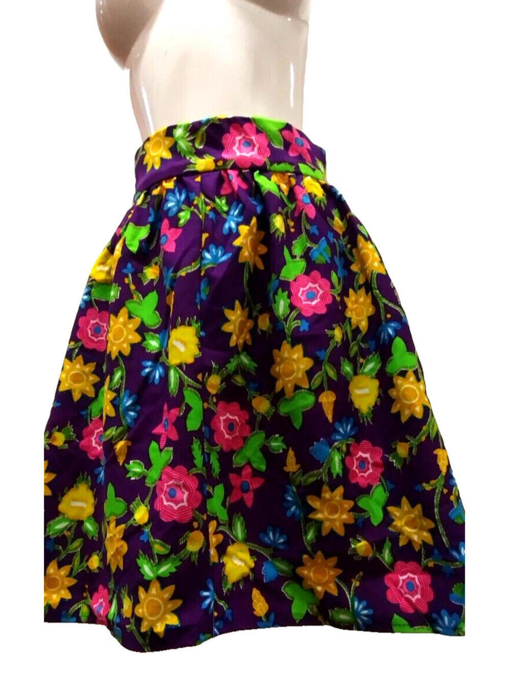 Vintage Skirt Psychedelic Groovy Pink Purple Neon Multicolor 60s 70s Mod Era XS